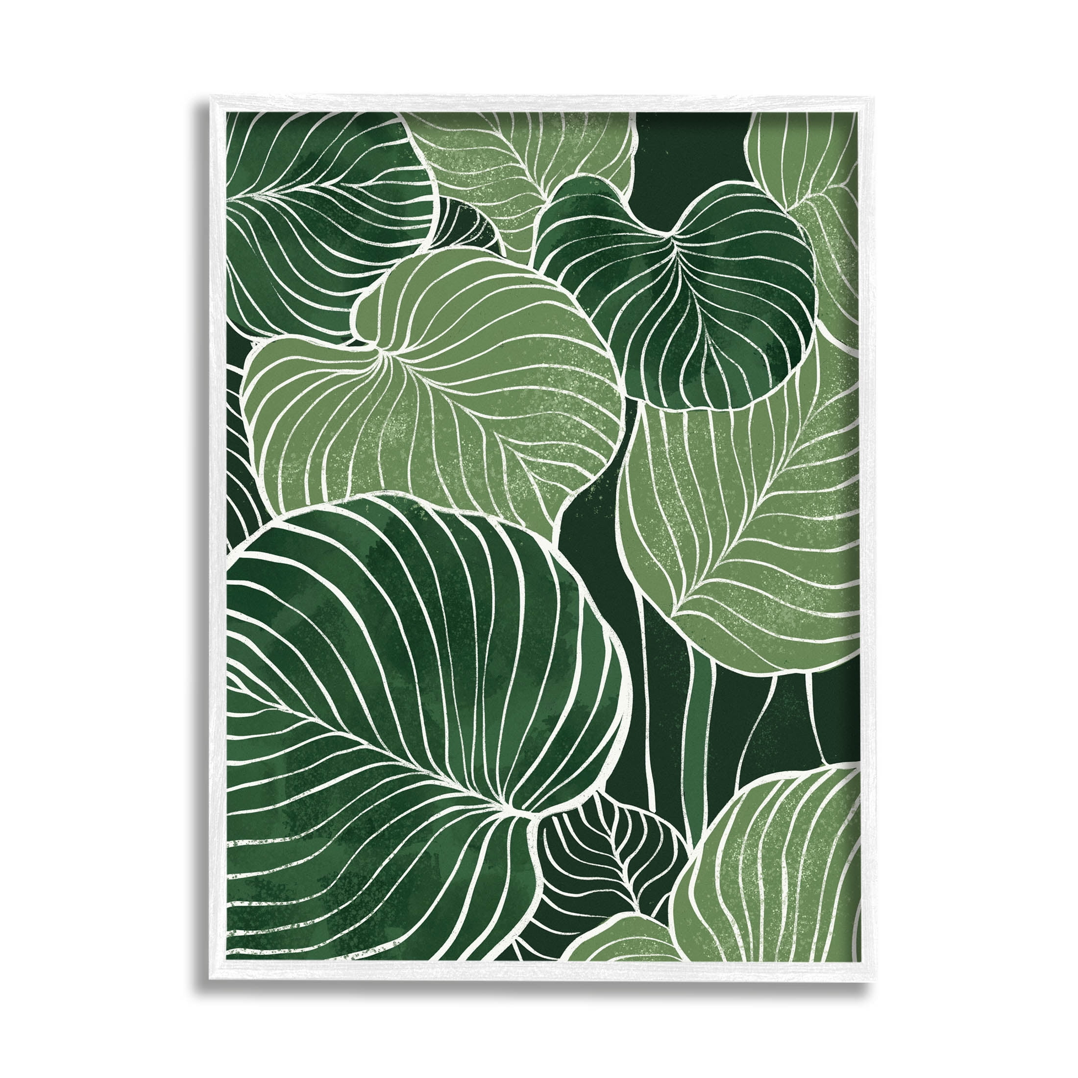 Layered Green Leaf Botanical Canvas Print with White Frame