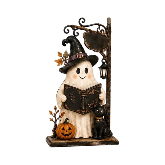 Layered Halloween Haunted House & Character Figurine Collection, Lighted Halloween Village Scene Decoration with Ghost Pumpkin Witch LED Lights, Tabletop Home Decor for Mantel Shelf Party Display