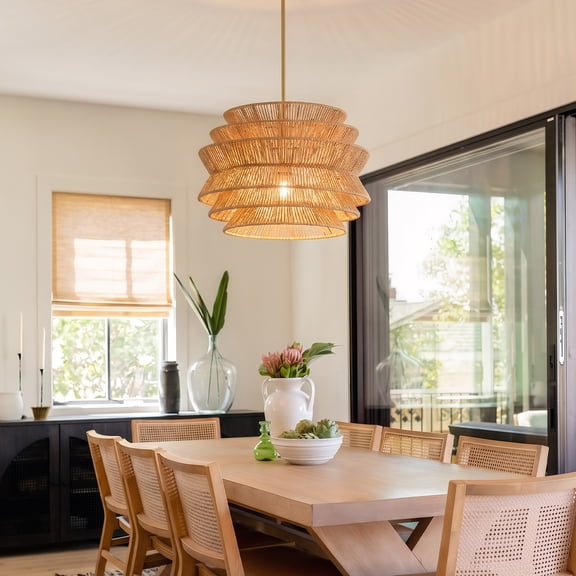 Layered HandWoven Rattan Boho Pendant Chandelier