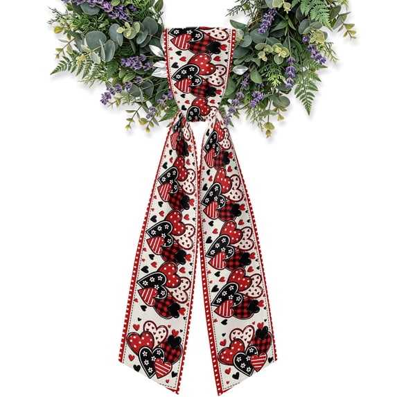 Layered Hearts Wreath Sash for Front Door, Valentine's Day Red Black ...