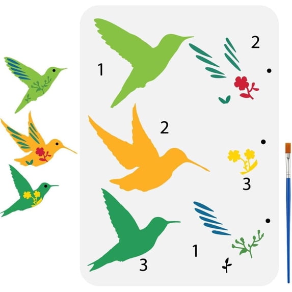 Hummingbird Inlay Templates Layered Hummingbird Painting Stencil with Art Paint Brush 8.3x11.7 inch ...