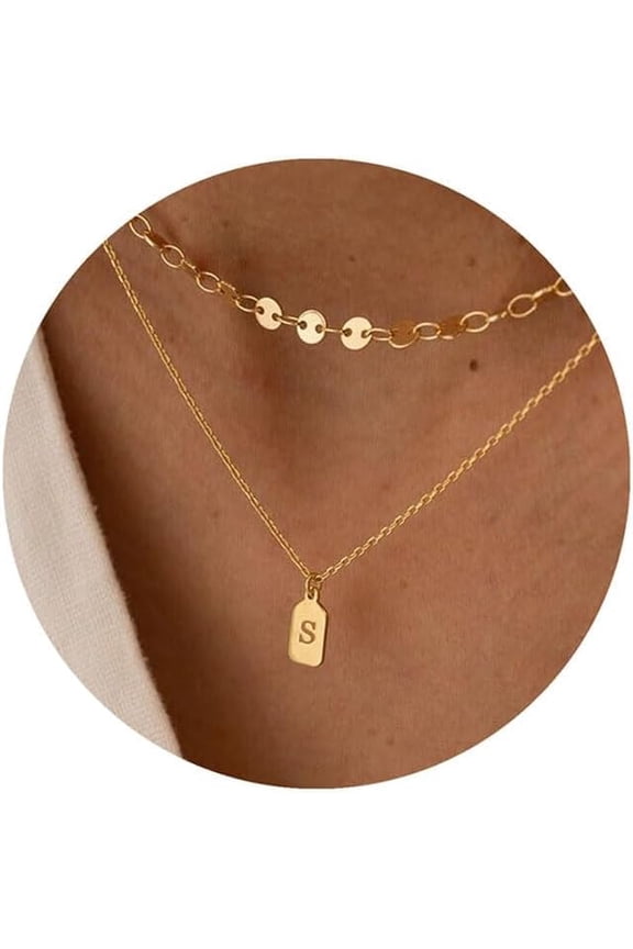 Layered Initial Necklaces For Women, Gold Initial A - Z Necklaces For Women Teen, Dainty 14K Gold Letter Necklace For Women Trendy Gold Jewelry Gifts For Women[o7826]