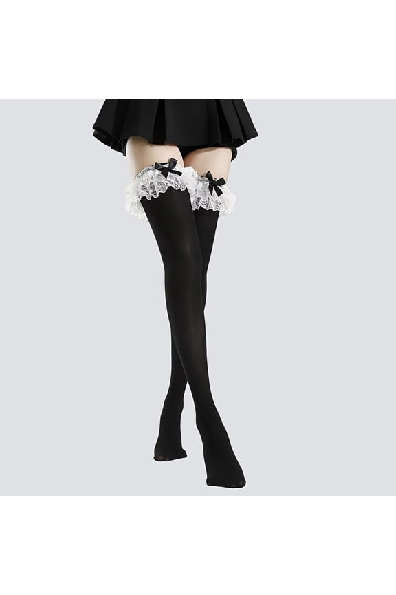 Layered Lace Bow Knee-High Socks for Women, Gentle Compression for Slimming Effect, Comfortable Year-Round Wear with Delicate Lace Detail