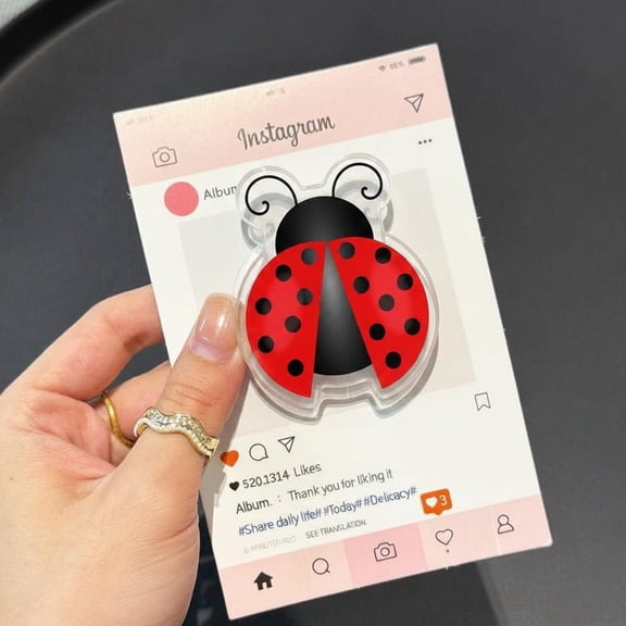 Layered Ladybug Phone Grip, Cute Lady Bug Griptok, Aesthetic Red Beetle MagSafe Holder, Unique Gift for Hardcore Readers, Lucky Insect Art Grip