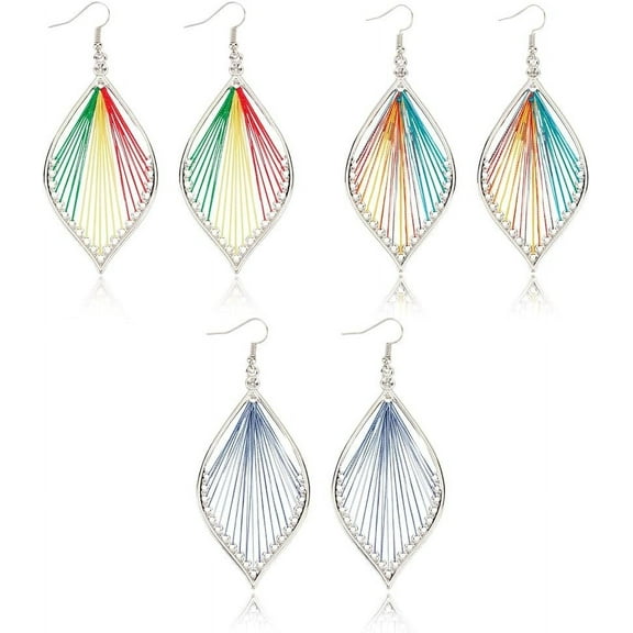 Layered Leaf Earrings Leaf Dangle Earrings for Women Colorful Layered Leaf Earrings Bohemian Dangle Drop Tassel Silver Earrings Women Gifts