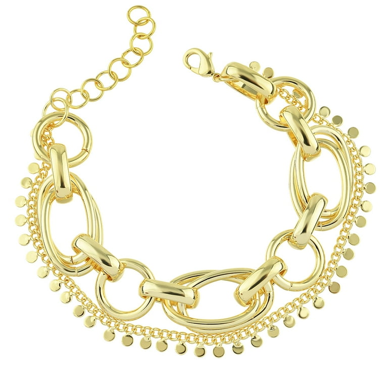 Layered Link Chain Bracelet 14K Gold Plated Copper Bracelet