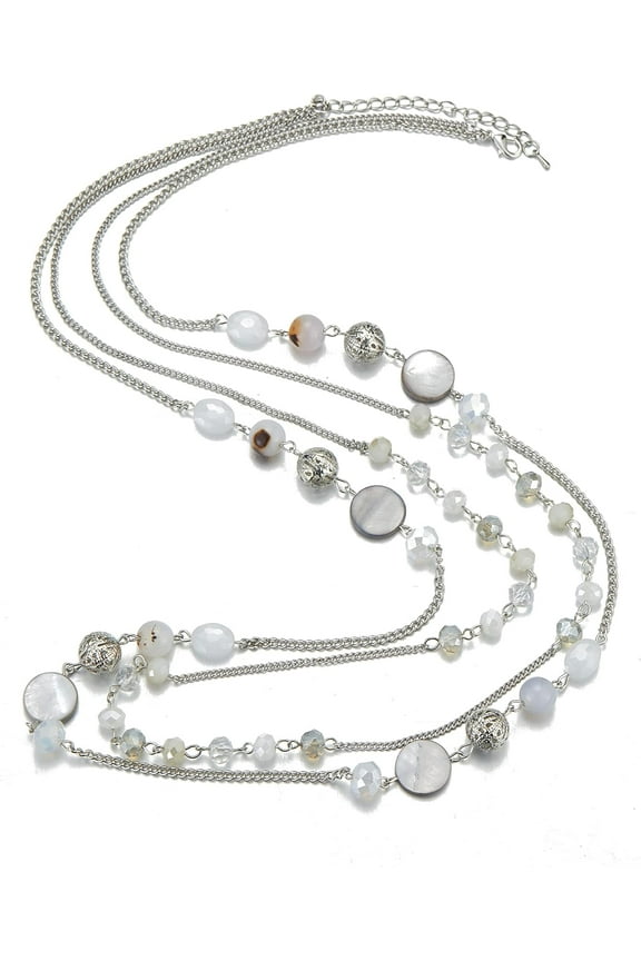 Layered Long Necklaces For Women Crystal Beaded Statement Necklace Sweater Silver Chain With Gifts Box Jewelry[o182]