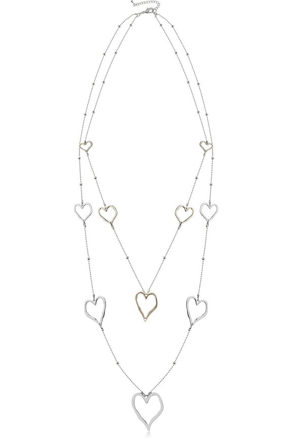 Layered Long Necklaces for Women Sliver Plated Handmade Fashion Jewelry Necklace Chain Strand Multi-Layer Heart Shaped Statement Necklace Sweater Rose-Gold Chain Jewelry