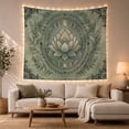 thumbnail image 1 of Layered Lotus Blossom in Oval Mandala on Sage Green, Mystical Boho for Meditation Enthusiasts, Vintage Botanical Wall Art Housewarming Gift Tapestry Wall Hanging for Bedroom and Living Room, 1 of 7