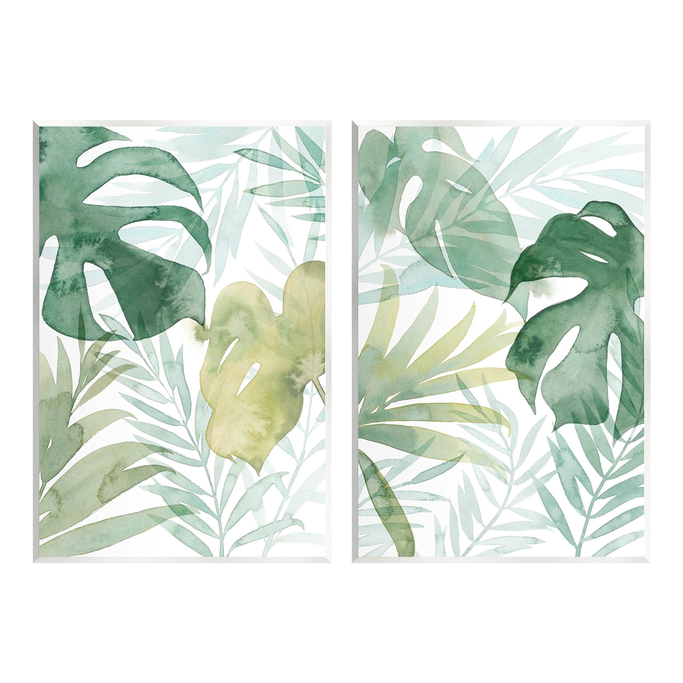 Layered Lush Green Plant Leaves Botanical & Floral Graphic Art Unframed Art Print Wall Art, Set of 2