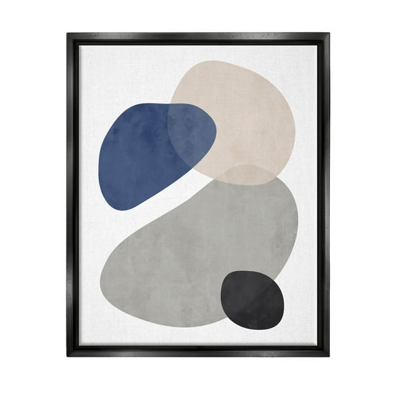 Layered Minimal Oblong Forms Abstract Graphic Art Jet Black Framed Art Print Wall Art