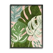 Layered Monstera Plant Leaves Botanical & Floral Graphic Art Black Framed Art Print Wall Art