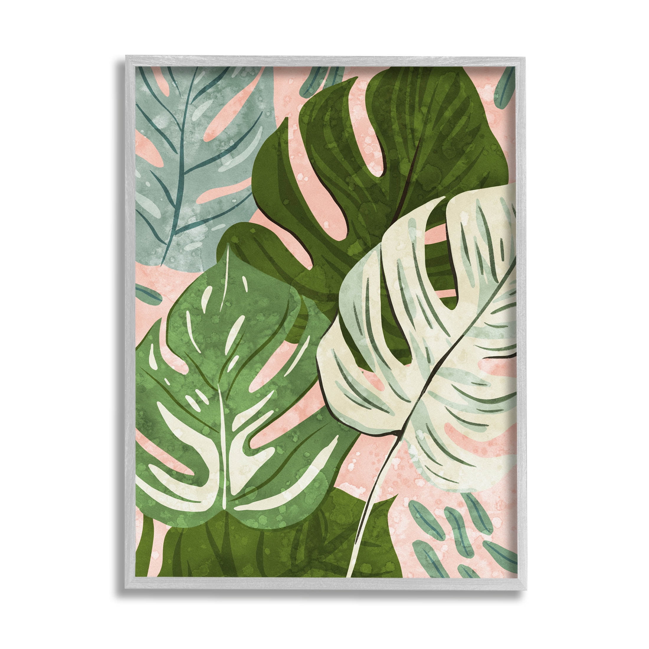 Layered Monstera Plant Leaves Botanical & Floral Graphic Art Gray Framed Art Print Wall Art