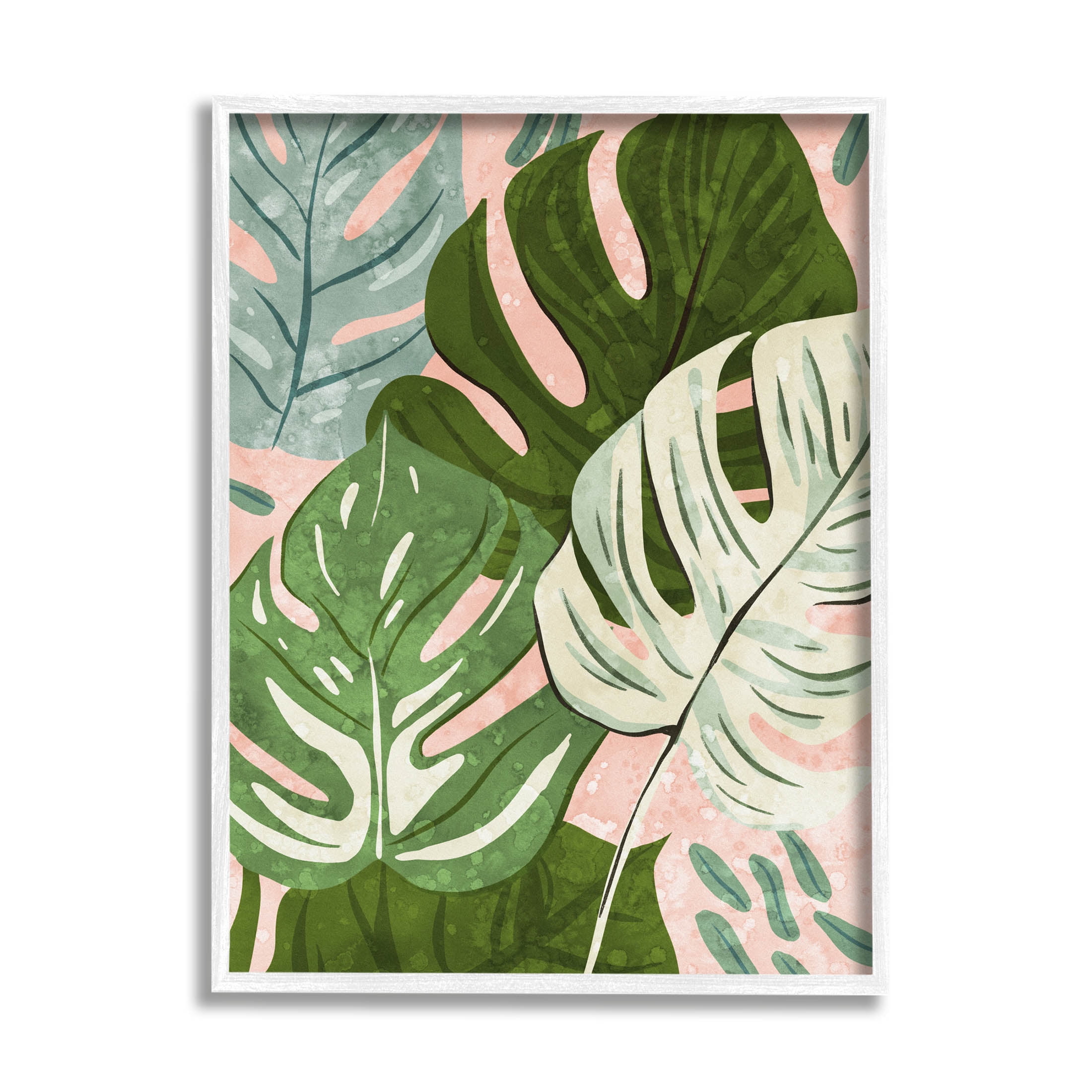 Ziwei Li | Layered Monstera Plant Leaves Wall Art - Framed Giclee / White / 16" x 20"