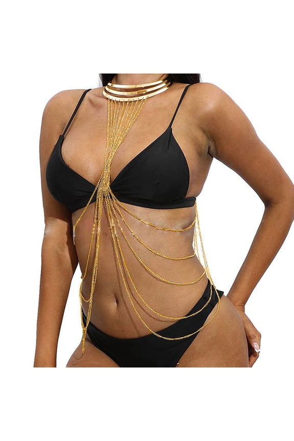 Layered Neck Chain Luxurious Necklace Vintage Tassels Collar Jewelry Elegant Golden Shoulder Chain Body Chain