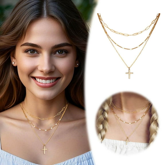 Layered Necklace for Women Gold Plated Pendant Jewelry Set Trendy Cuban Chain Link Minimalist Stackable Necklaces for Daily Wear and Party