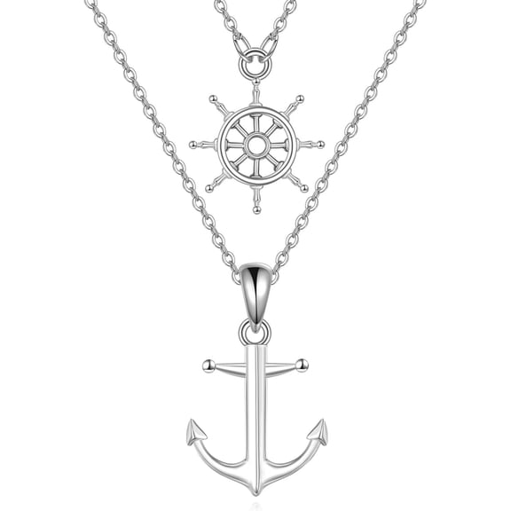 Layered Necklaces 925 Sterling Silver Anchor And Rudder Necklace Nautical Ocean Layered Jewelry Gifts for Women