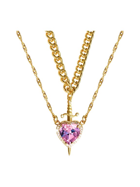Layered Necklaces for Women, Dainty Crystal Heart Dagger Pendant Choker Set, Sweet Cool Gothic Punk Style Double Chain Jewelry Gift for Party Date Night