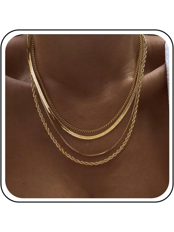 Layered Necklaces for Women Link Chain for Women Herringbone/Snake/Rope/Box/Cuban Link Chain,Waterproof Layering Stack Choker Necklace,Trendy,Dainty