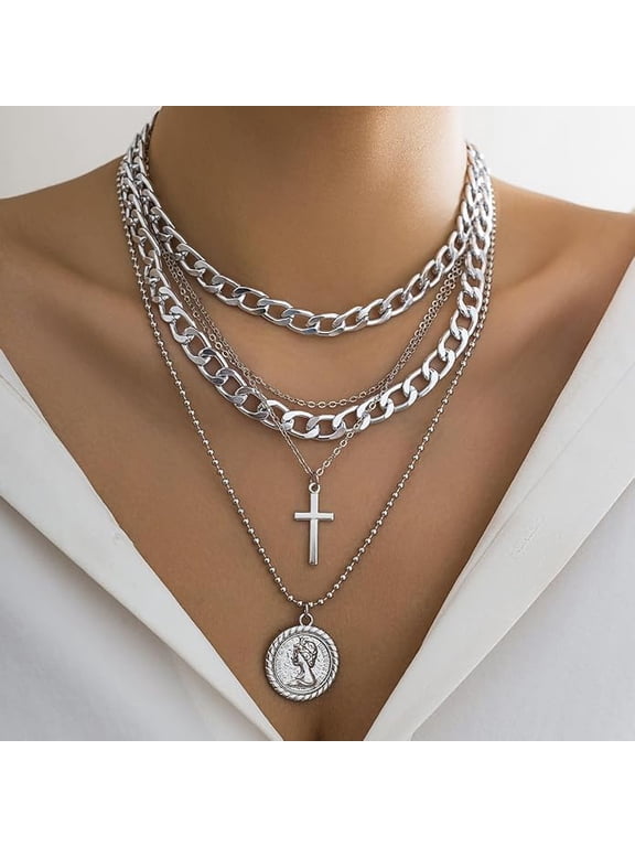 Layered Necklaces for Women Trendy Retro Coin Pendant Necklace Dainty Chunky Chain Choker Necklaces for Jewelry Birthday Gifts