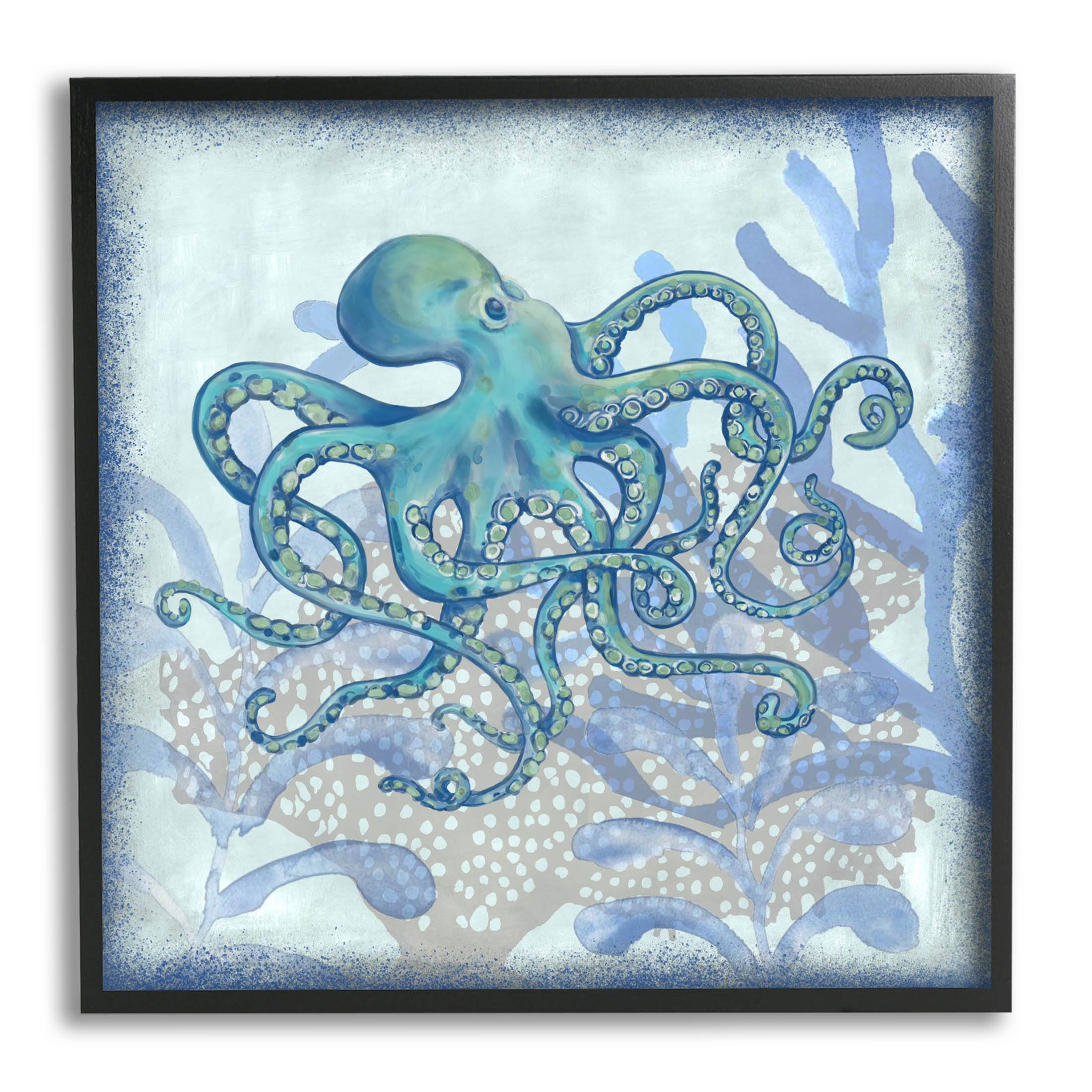 Layered Octopus Coral Botanicals Animals & Insects Graphic Art Black Framed Art Print Wall Art