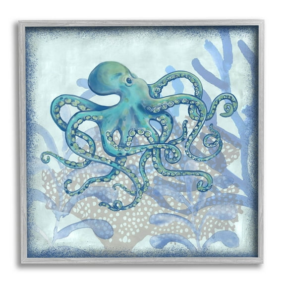 Layered Octopus Coral Botanicals Animals & Insects Graphic Art Gray Framed Art Print Wall Art