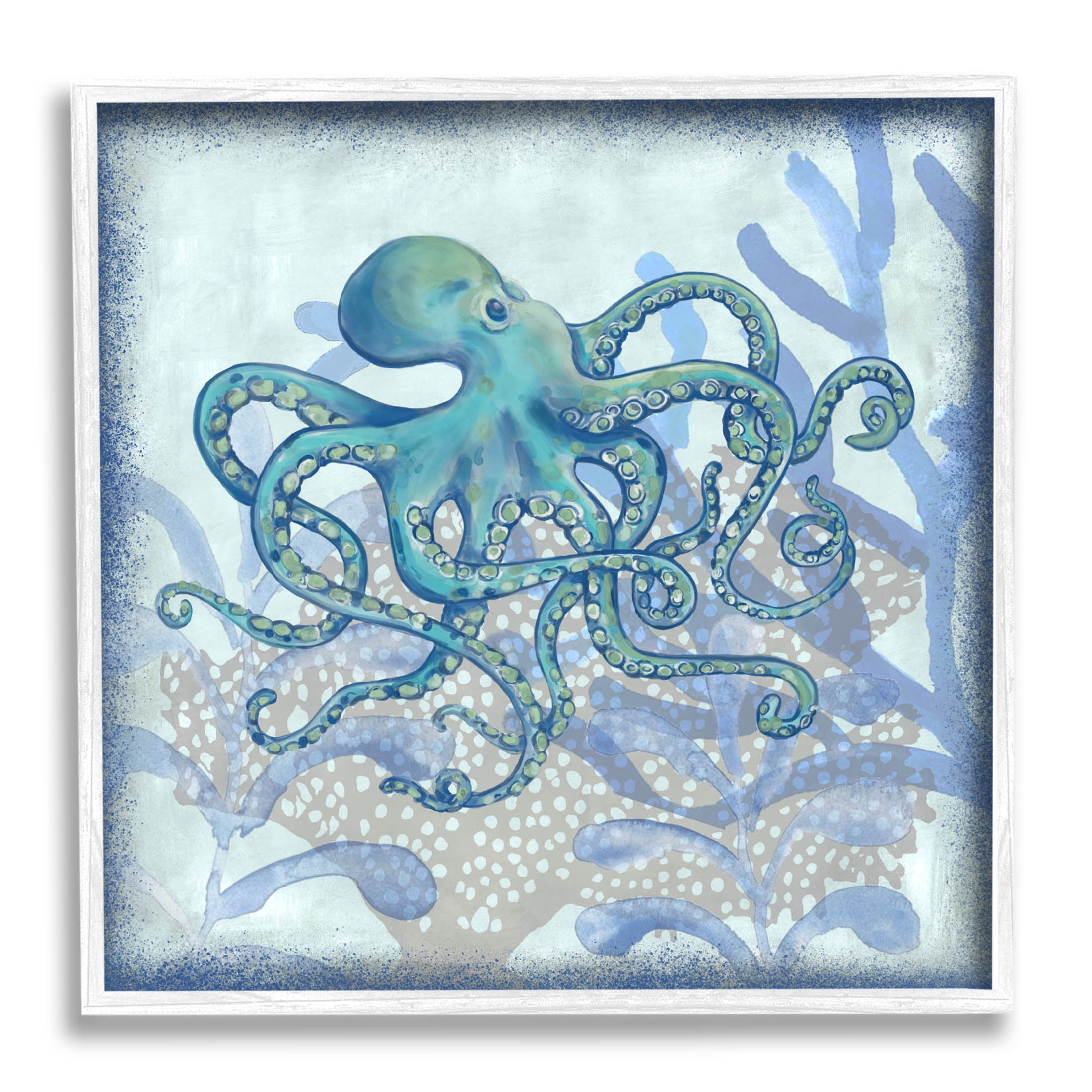 Layered Octopus Coral Botanicals Animals & Insects Graphic Art White Framed Art Print Wall Art