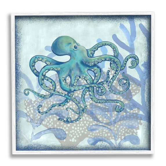 Layered Octopus Coral Botanicals Animals & Insects Graphic Art White Framed Art Print Wall Art