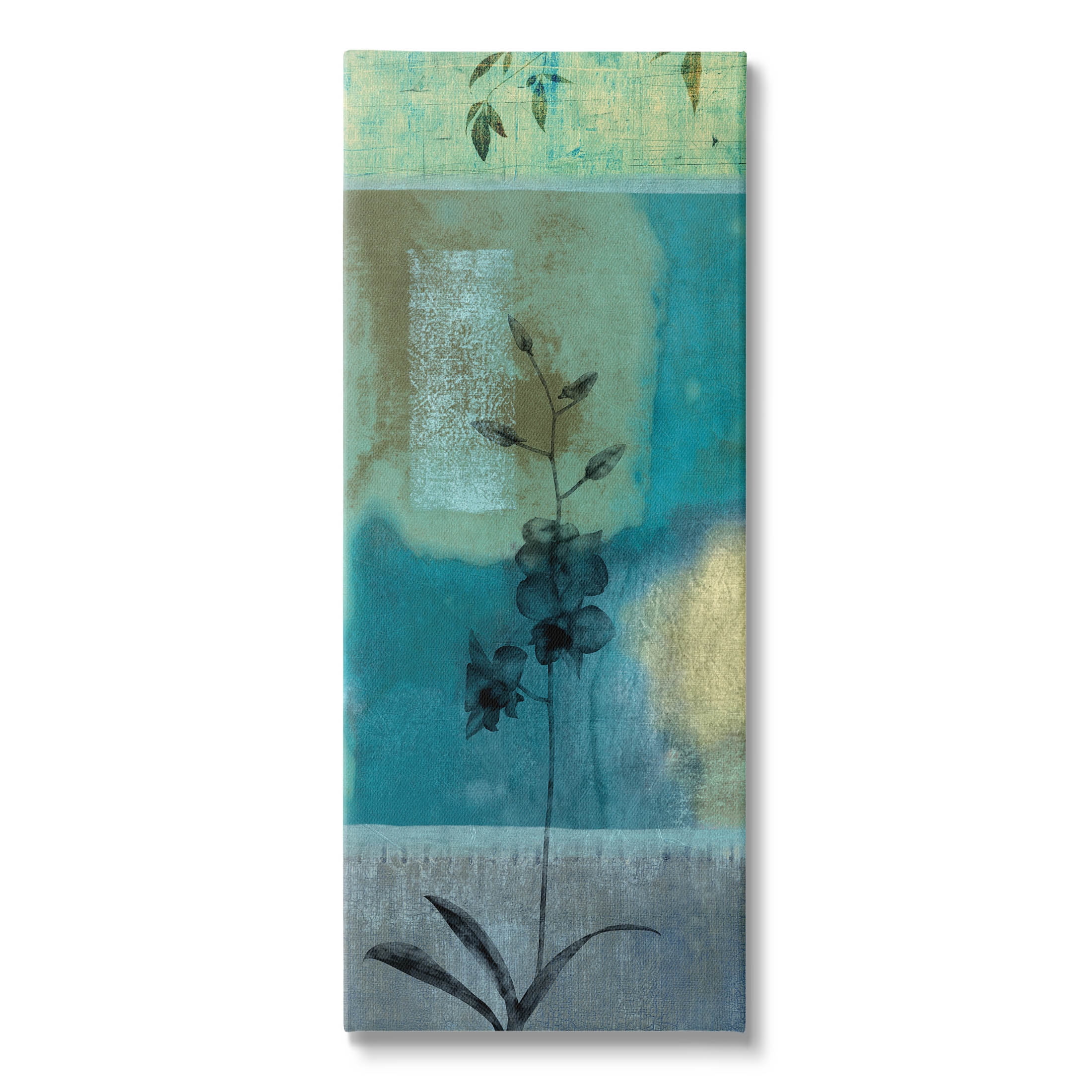 Layered Orchid Flower Teal Shapes Botanical & Floral Graphic Art Gallery Wrapped Canvas Print Wall Art