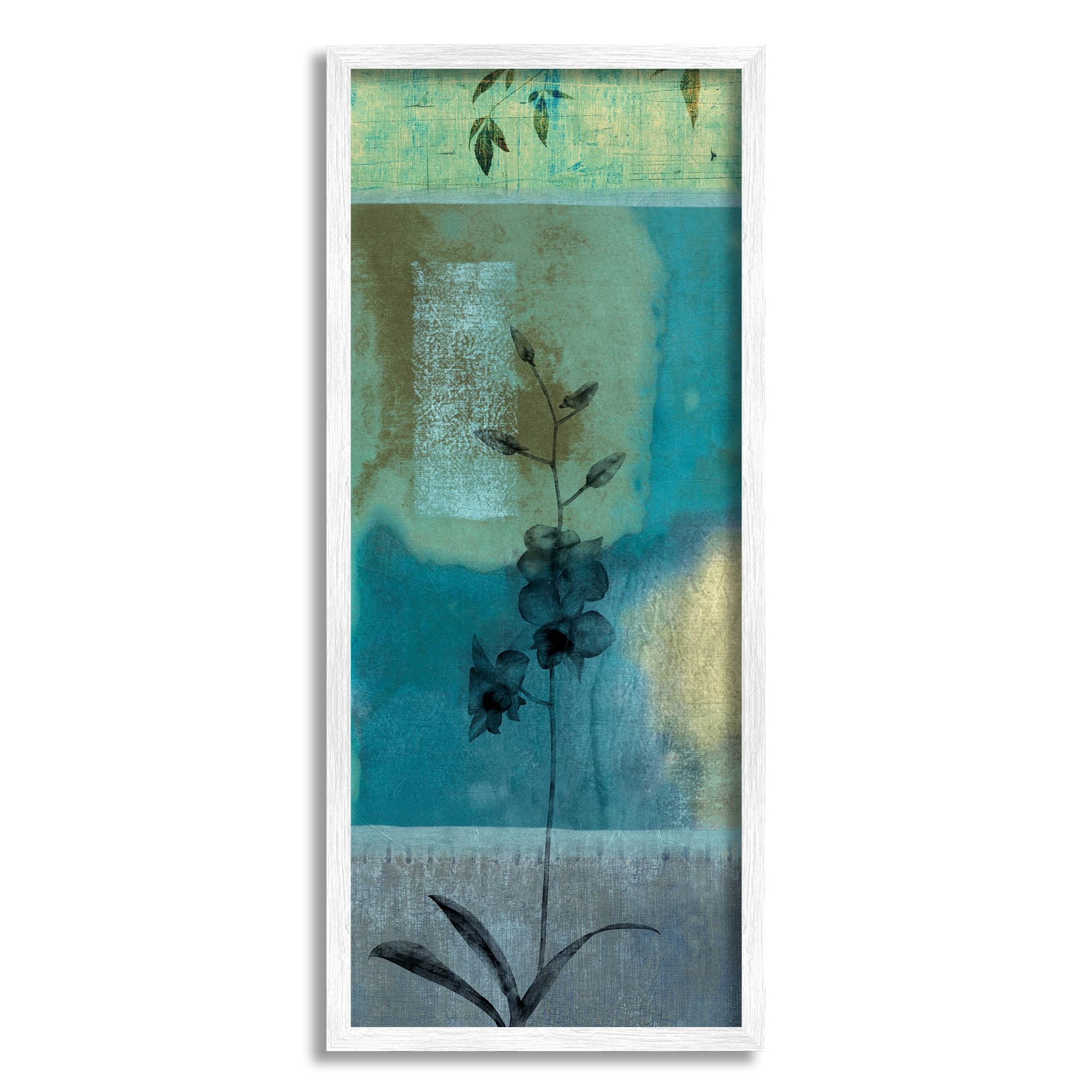 Layered Orchid Flower Teal Shapes Botanical & Floral Graphic Art White Framed Art Print Wall Art