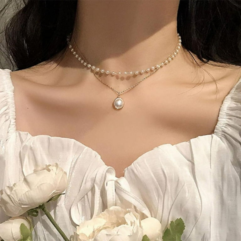 Pearl Choker Necklace for Women  Faux pearl necklace with Circle