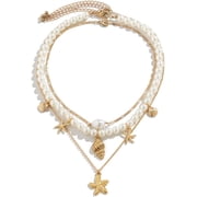 Layered Pearl Necklaces for Women, Dainty 14K Gold Plated Shell Starfish Eye Pendent Chain Choke Necklace Preppy Personalized Fashion Jewelry