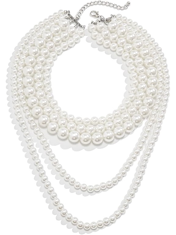Layered Pearl Necklaces for Women Big Pearl Long Chain Necklace Dainty Faux Pearl Necklaces Statement Sweater Strand Chain Jewelry