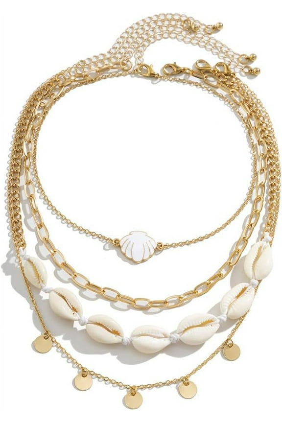 Layered Pearl Starfish Shell Beach Necklaces for Women Bohemian Summer Gold Starfish Puka Conch Seashell Surfer Beach Beaded Choker Necklaces Ocean Jewelry