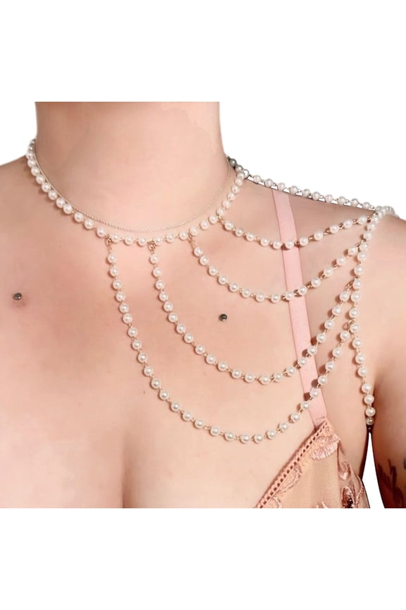 Layered Pearls Body Chain Shoulder Necklace for Formal and Casual Event