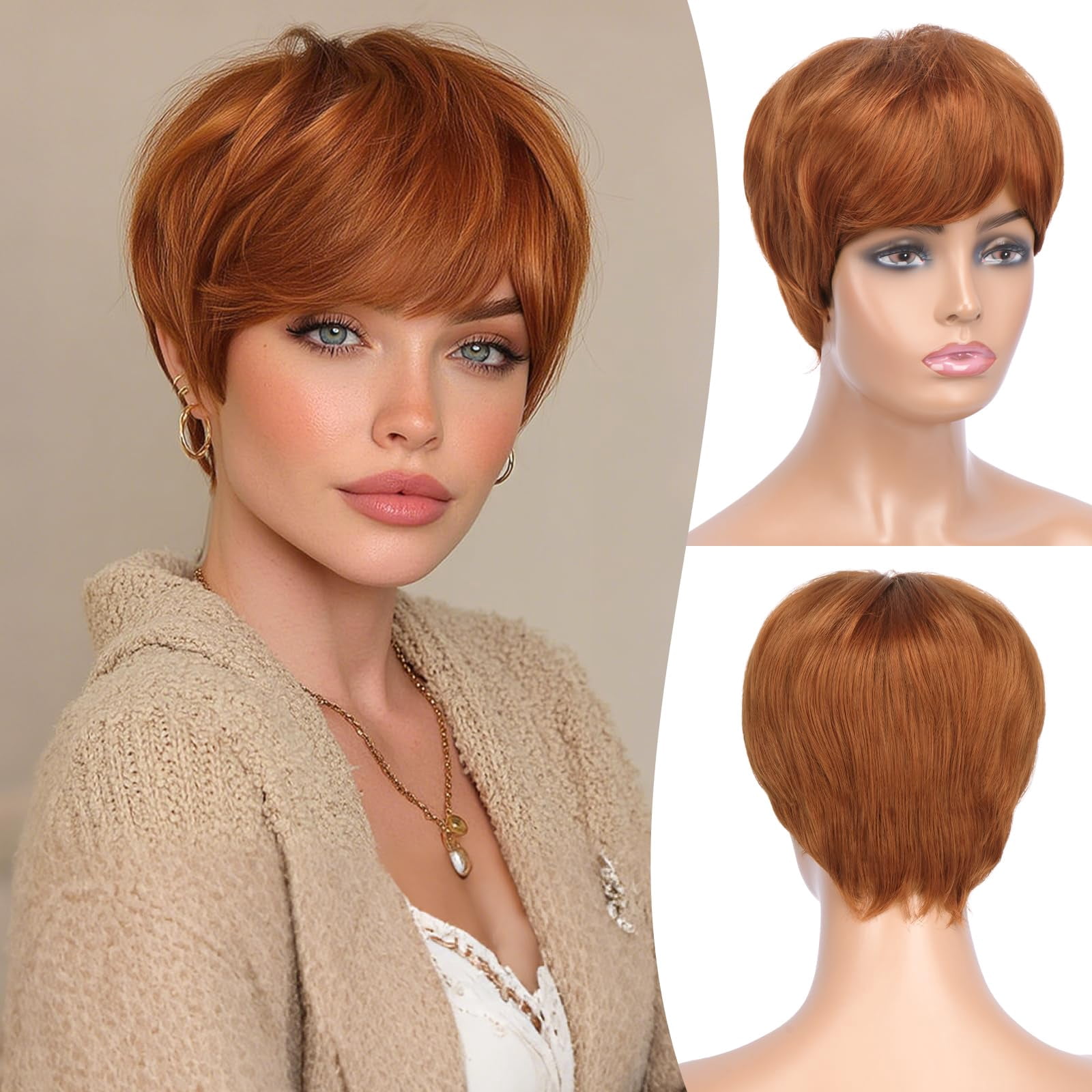 Layered Pixie Cut Wigs Synthetic Short Ombre Gray Wavy Grey to Black Glueless Wig for Women with Bangs