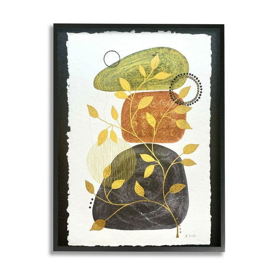 Layered Plant Leaf Pebbles Abstract Graphic Art Black Framed Art Print Wall Art