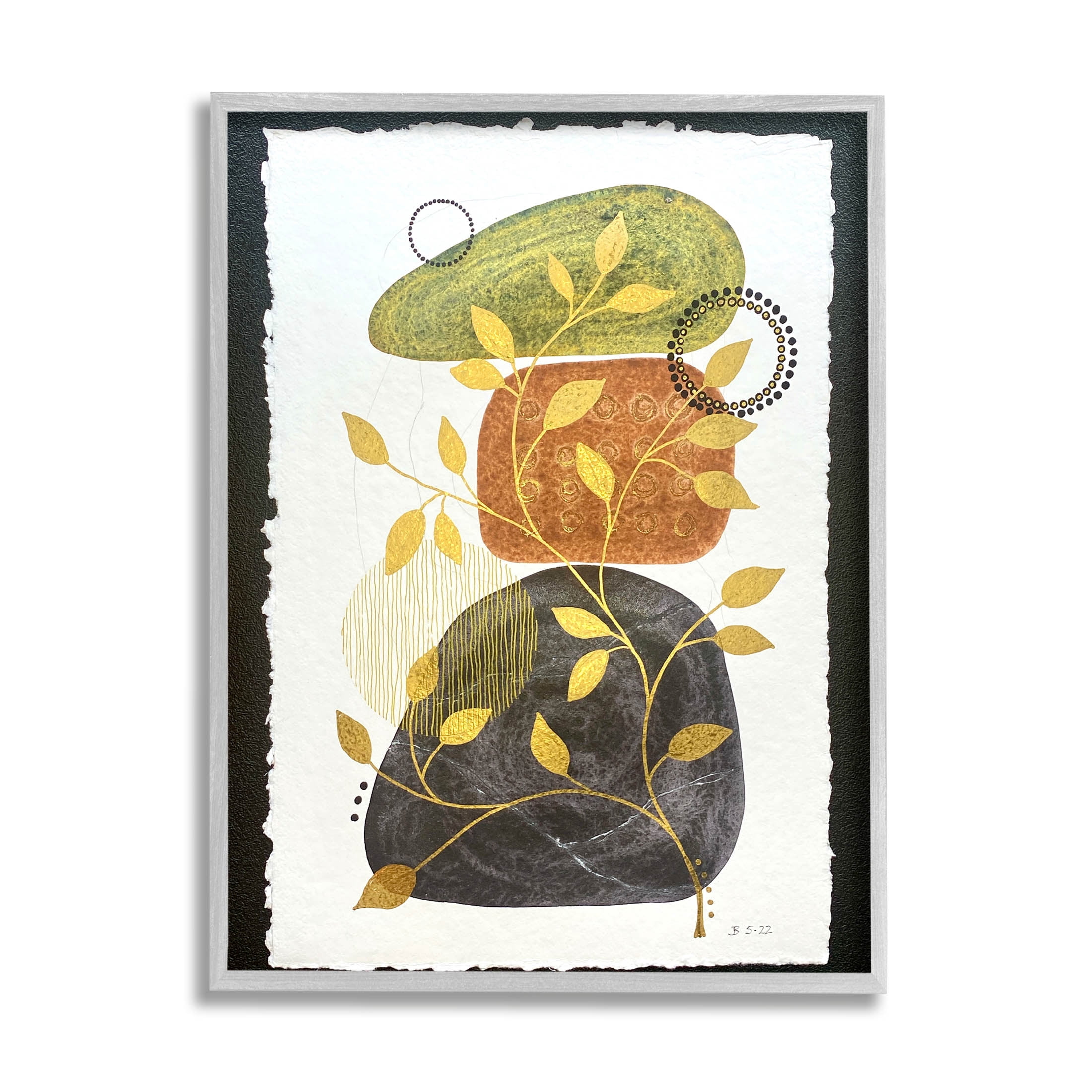 Layered Plant Leaf Pebbles Abstract Graphic Art Gray Framed Art Print Wall Art
