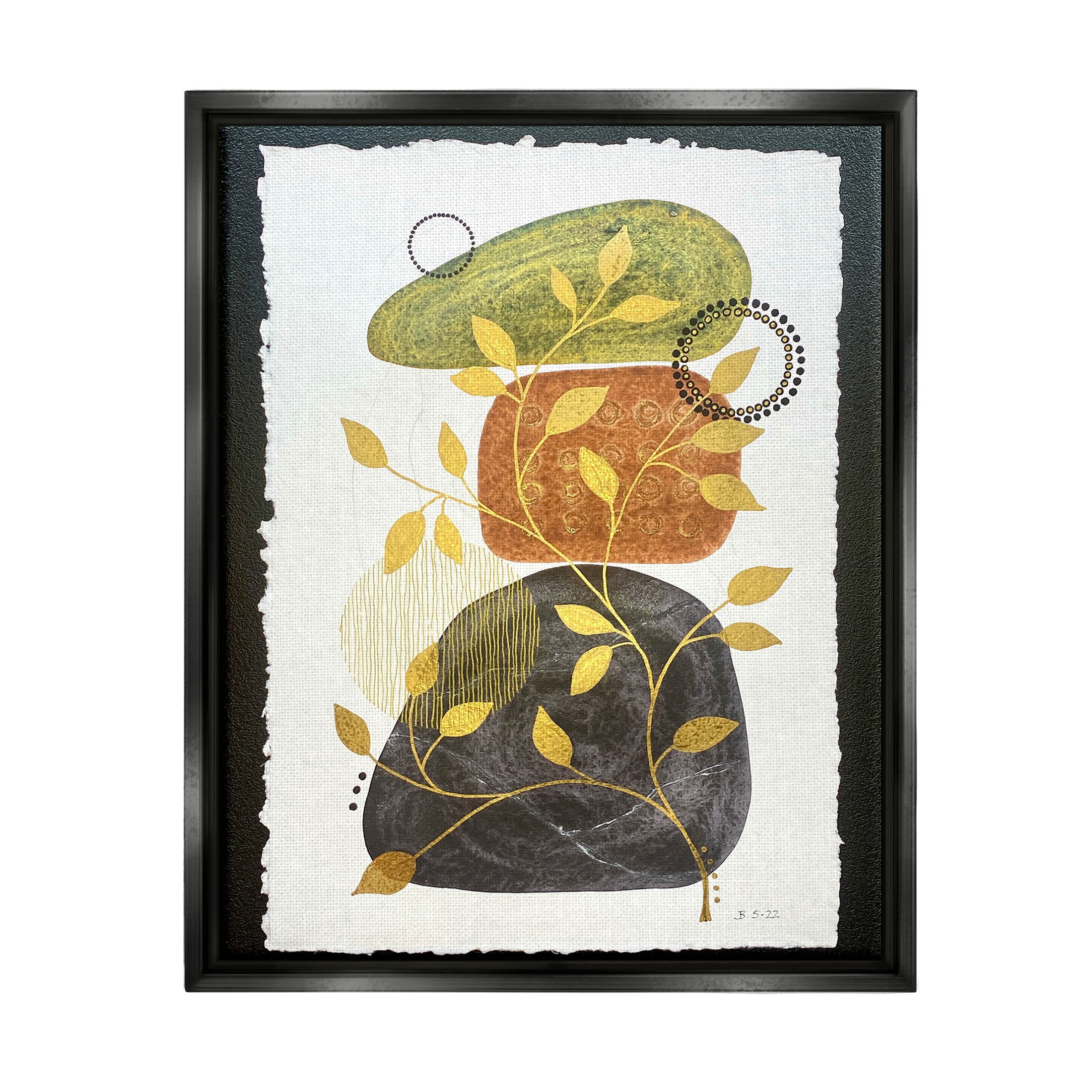 Layered Plant Leaf Pebbles Abstract Graphic Art Jet Black Framed Art Print Wall Art