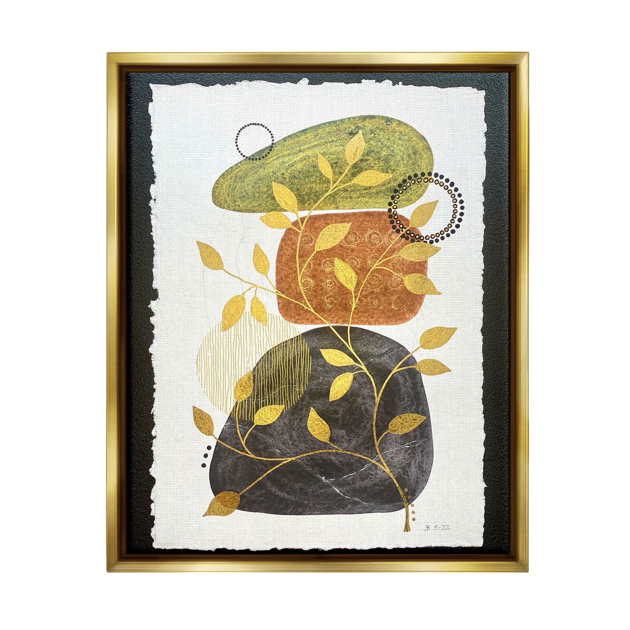 Layered Plant Leaf Pebbles Abstract Graphic Art Metallic Gold Framed Art Print Wall Art