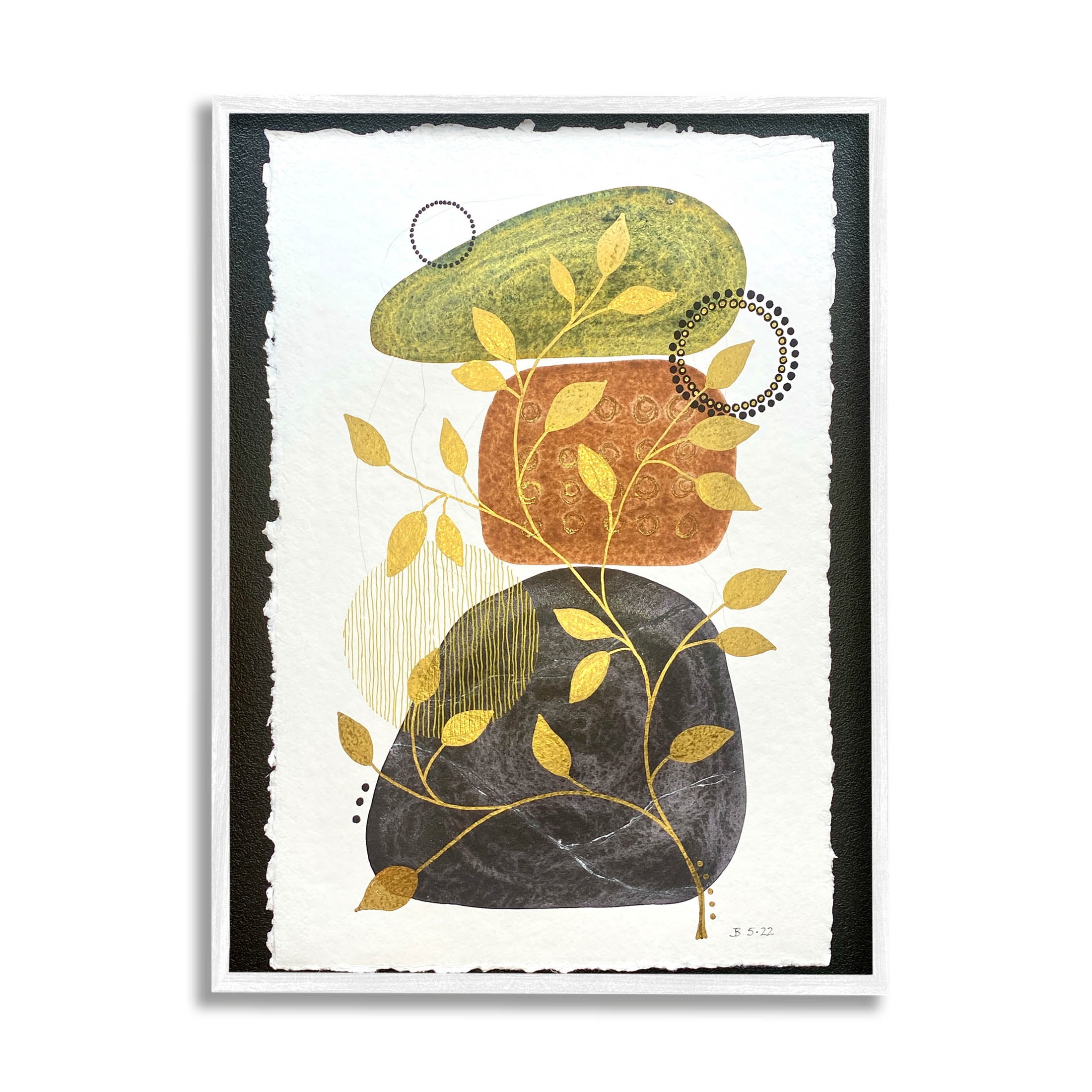 Layered Plant Leaf Pebbles Abstract Graphic Art White Framed Art Print Wall Art