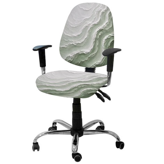 Layered Plaster Wave Office Chair Covers Stretchable Minimalist Green Abstract Textured Ocean Split Computer Desk Chair Cover Universal Spandex Chair Seat Covers Rotating Boss Arm Chair Slipcovers
