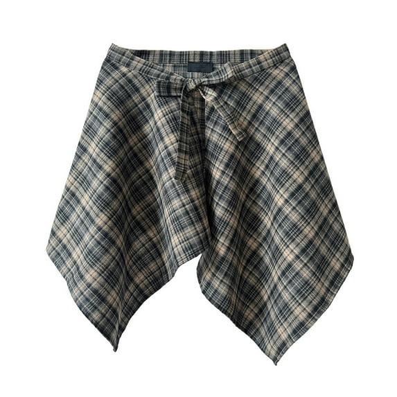 Layered Pleated Wrap Skirt Hip Scarf Checkered A Line Apron Skirt Tie Up Irregular Covering Overskirt Shirt Extender
