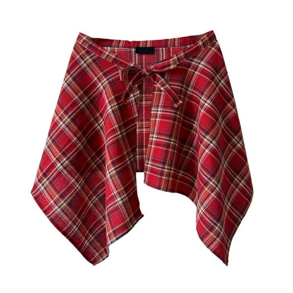 Layered Pleated Wrap Skirt Hip Scarf Checkered A Line Apron Skirt Tie Up Irregular Covering Overskirt Shirt Extender