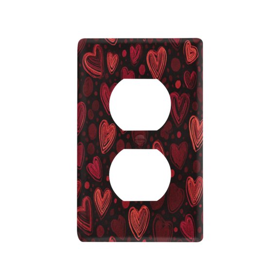 Layered Red Hearts Print Decorative Wall Plate, Flame Retardant PC Plastic Light Switch & Outlet Cover with Mounting Screws Fits Duplex Outlets
