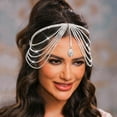 thumbnail image 1 of Layered Rhinestone Headband Tassel Crystal Forehead Hair Band Sparkly Bridal Hair Jewelry for Women (1-Silver, Free Size), 1 of 4