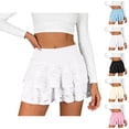 thumbnail image 1 of Layered Ruffle Skort for Women Mid Rise A Line Mini Skirts with Shorts Underneath, 1 of 9