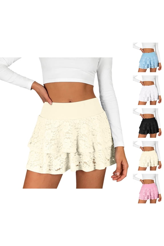 Layered Ruffle Skort for Women Mid Rise A Line Mini Skirts with Shorts Underneath