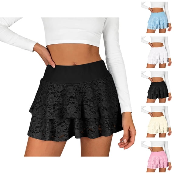 Layered Ruffle Skort for Women Mid Rise A Line Mini Skirts with Shorts Underneath