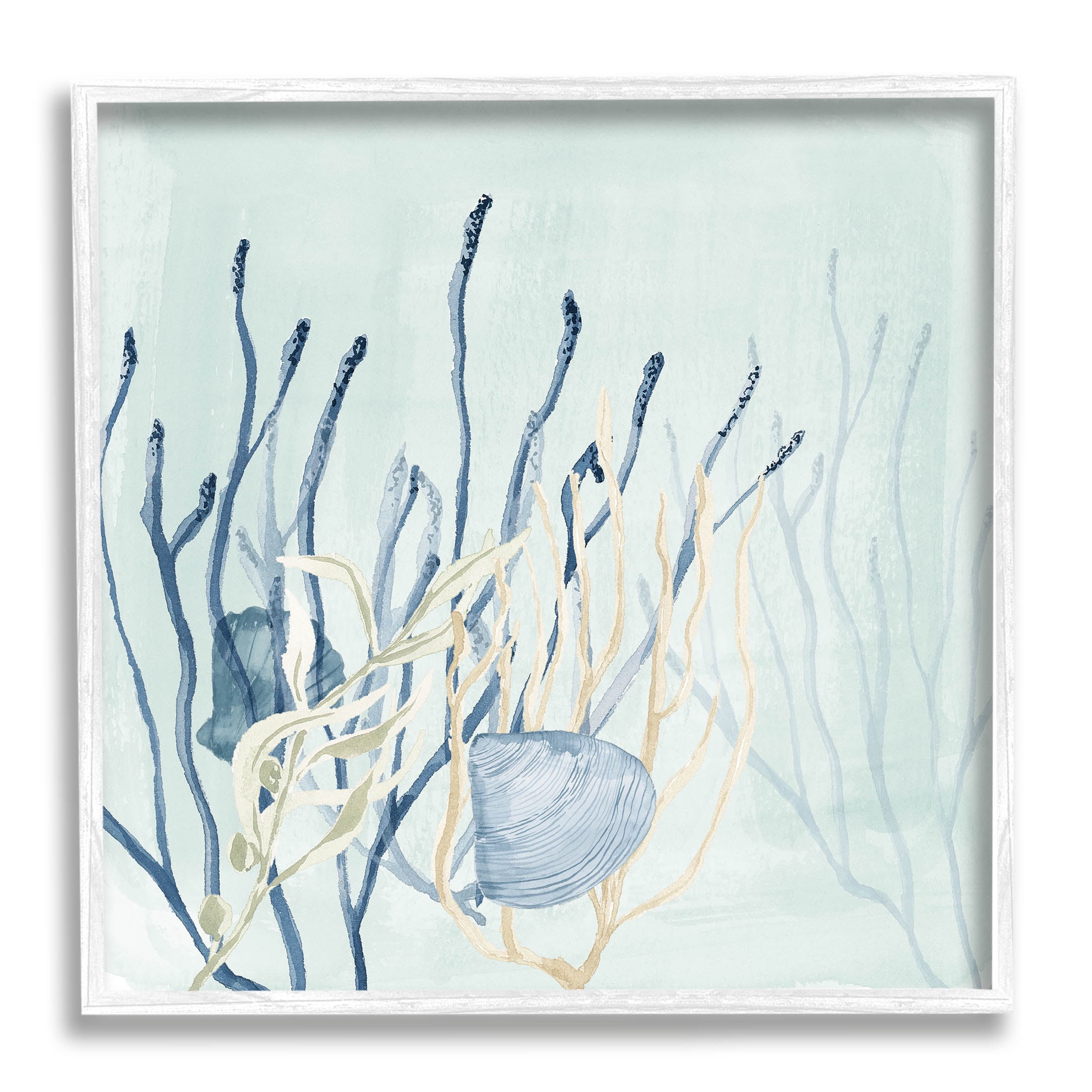 Layered Seashells Coral Underwater Animals & Insects Graphic Art White Framed Art Print Wall Art